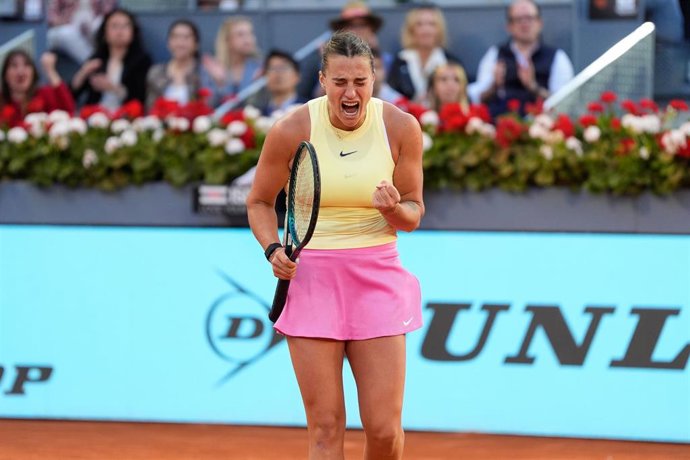 Archivo - La tenista bielorrusa Aryna Sabalenka durante el Mutua Madrid Open 2024.