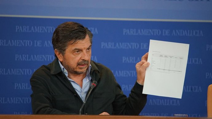 El portavoz parlamentario del PP-A, Toni Martín, en rueda de prensa.