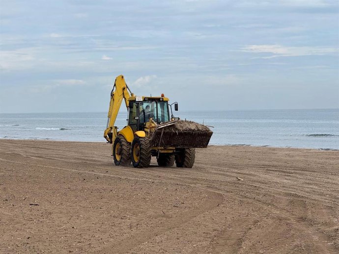 El Ayuntamiento de Sueca continúa con los trabajos de limpieza de sus playas, muy afectadas por la DANA