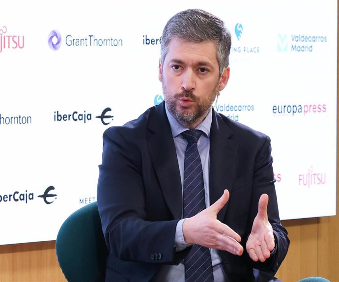 El consejero de Presidencia, Justicia y Administración Local de la Comunidad de Madrid, Miguel Ángel García Martín, durante un Desayuno Madrid, en el Auditorio Meeting Place de Castellana, a 7 de abril de 2025, en Madrid (España). 