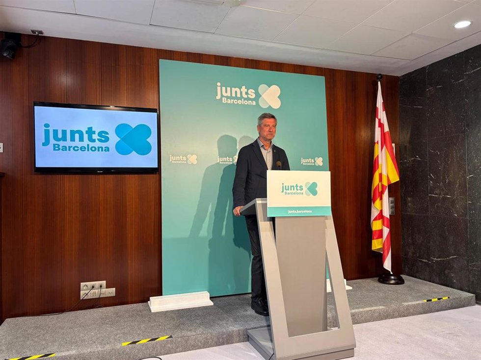 El líder de JuntsXBarcelona, Jordi Martí Galbis, en rueda de prensa este jueves