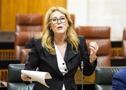 La consejera de Economía y portavoz del Gobierno, Carolina España, este jueves en el Pleno del Parlamento.