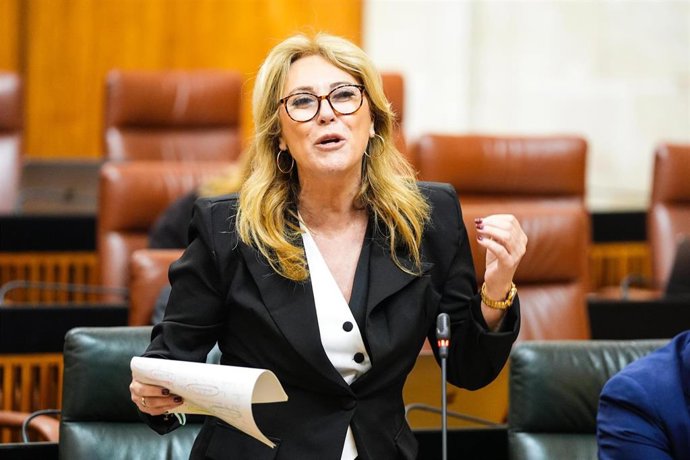La consejera de Economía, Hacienda y Fondos Europeos de la Junta de Andalucía, Carolina España, en el Parlamento andaluz.