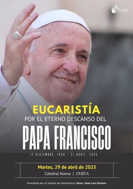 Cartel de la ecuaristía que se celebrará por el Papa Francisco.