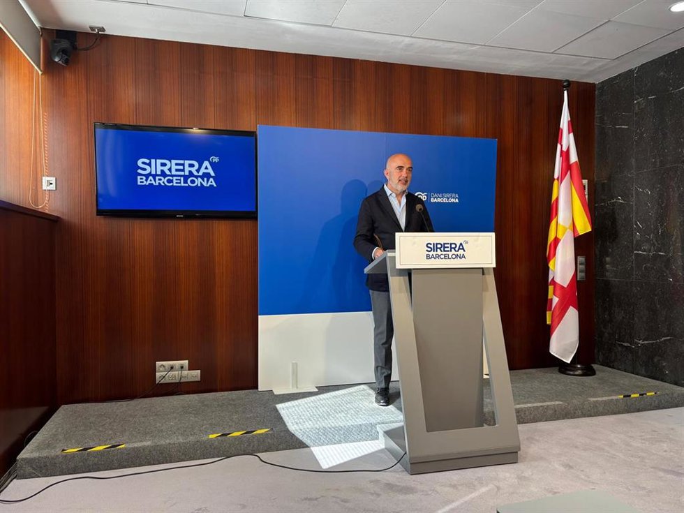El líder del PP en Barcelona, Daniel Sirera, en rueda de prensa este jueves
