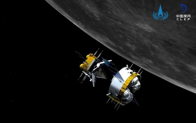 Ilustração artística da futura missão Chang'e-8 em órbita lunar