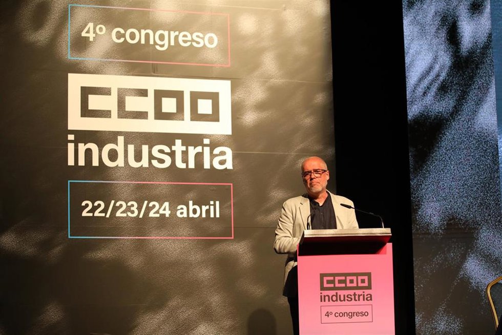 El secretario general de CCOO, Unai Sordo, interviene durante el 4 Congreso de CCOO de Industria en Toledo