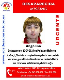 Cartel con la fotografía de la joven desaparecida en Palma el pasado 13 de abril.