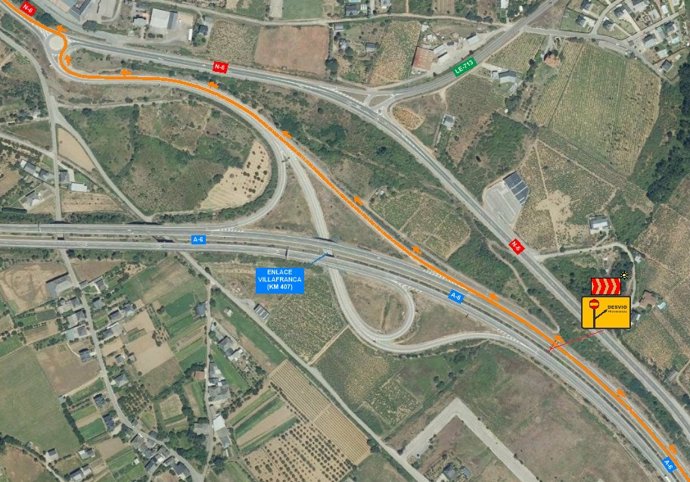 Corte de tráfico en la A-6 (Sentido A Coruña) y desvío provisional por la carretera N-6 (Enlace 407)
