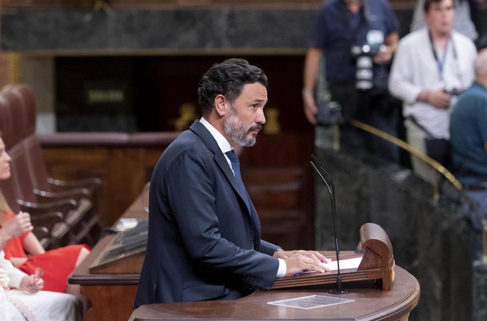 Archivo - El diputado del PP Guillermo Mariscal interviene durante la Sesión Constitutiva de la XV Legislatura en el Congreso de los Diputados, a 17 de agosto de 2023, en Madrid (España).