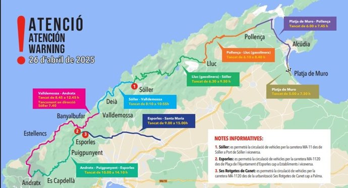 Cortes y restricciones de tráfico.