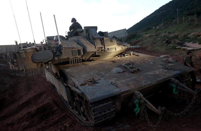 KIRYAT SHMONA, April 22, 2025  -- Israeli soldiers take part in a rescue drill near the northern Israeli city of Kiryat Shmona, close to the border with Lebanon, on April 21, 2025.