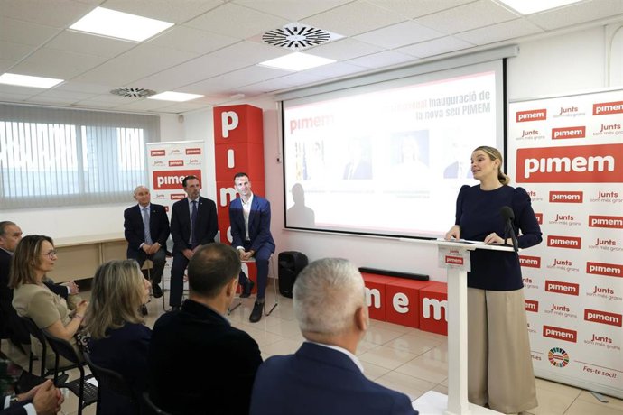 La presidenta del Govern, Marga Prohens, interviene en la inauguración de la nueva sede de Pimem.