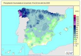 Las lluvias acumuladas en este año hidrológico suben a 541 l/m2, un 20% más de lo normal.