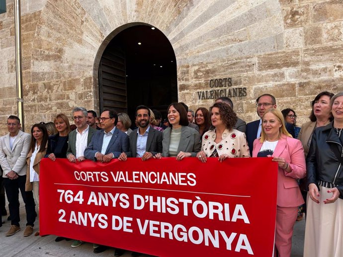 Concentració de representants del PSPV pel 25 d'Abril a les portes dels Corts