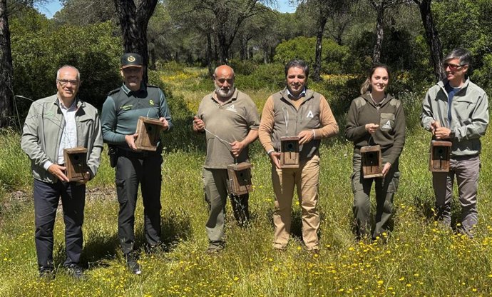 Colocación de las últimas cajas nido en Marismas del Odiel (Huelva).