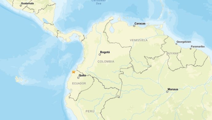 Terremoto de magnitude 6 na escala aberta de Richter ao largo de Esmeraldas, noroeste do Equador