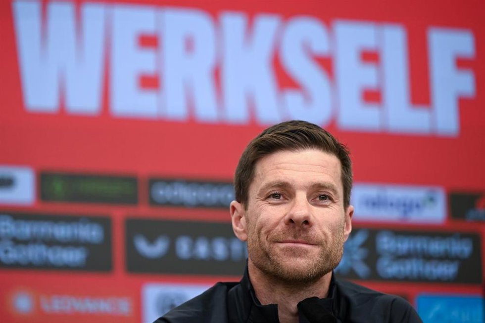 El entrenador del Bayer Leverkusen, Xabi Alonso, en rueda de prensa. 