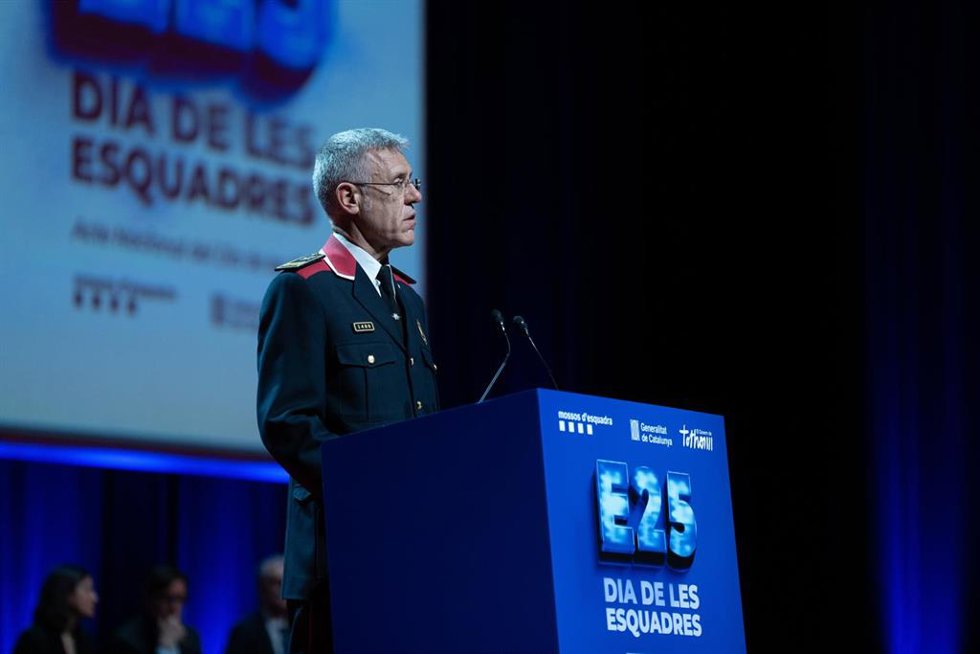 El comisario jefe de Mossos d'Esquadra, Miquel Esquius, en su intervención en el Acto Nacional del Dia de les Esquadres 2025