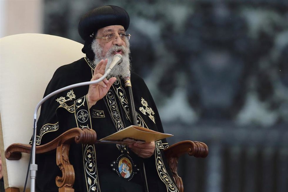 Archivo - 10 May 2023, Vatican, Vatican City: Pope Tawadros II, head of the Coptic Orthodox Churches, speaks at the wednesday General Audience in St. Peter's Square at the Vatican. Pope Tawadros II took the stage with Pope Francis at the Vatican to cele