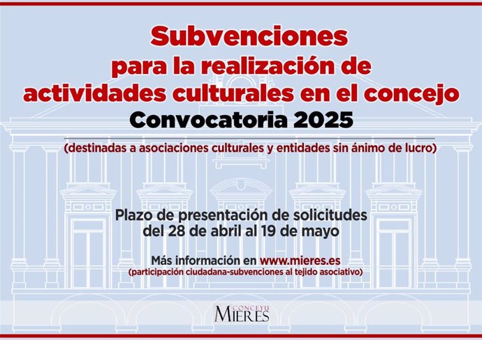 Cartel de las  subvenciones municipales para la realización de actividades culturales en Mieres.