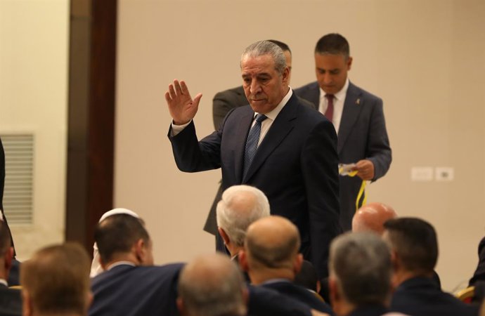 RAMALLAH, 27 de abril de 2025 -- Hussein al-Sheikh é visto durante uma reunião do Conselho Central da Organização para a Libertação da Palestina (OLP) na cidade de Ramallah, na Cisjordânia, em 23 de abril de 2025. A OLP aprovou no sábado a nomeação de Hus