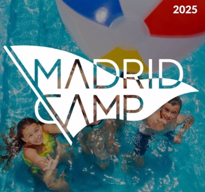 Cartel del campamento de verano del Ayuntamiento de Madrid, el 27 de abril de 2025.