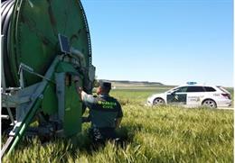 Un agente de la Guardia Civil en una explotación agrícola.