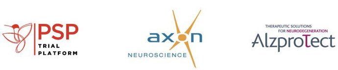 Logos de Axon Neuroscience, PSP Trial Form y Alzprotect