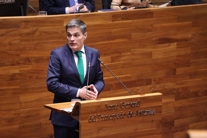 El diputado regional del PP y portavoz de Deportes, Pedro de Rueda, durante el Pleno celebrado en la Junta General.