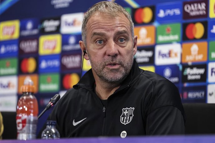 Hansi Flick (FC Barcelona) en rueda de prensa previa al partido de la UEFA Champions League contra el FC Internazionale Milano en la Ciudad Esportiva Joan Gamper