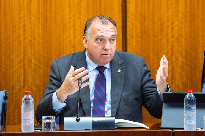 El consejero de Turismo y Andalucía Exterior, Arturo Bernal, en comisión parlamentaria a fecha de 29 de abril de 2025.