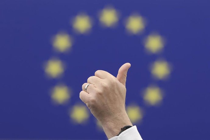 HANDOUT - 02 April 2025, France, Strasbourg: A member of the European Parliament takes part in a voting round during a plenary session in the European Parliament. Photo: Alexis Haulot/EU Parliament/dpa - ATTENTION: editorial use only and only if the credi