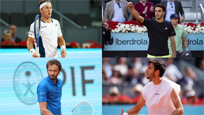 Casper Ruud, Francisco Cerúndolo, Daniil Medvédev y Lorenzo Musetti