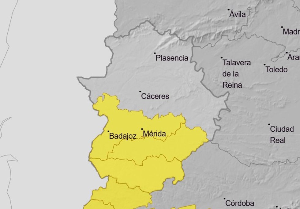 Gran parte de la provincia de Badajoz tendrá este miércoles aviso amarillo por lluvias