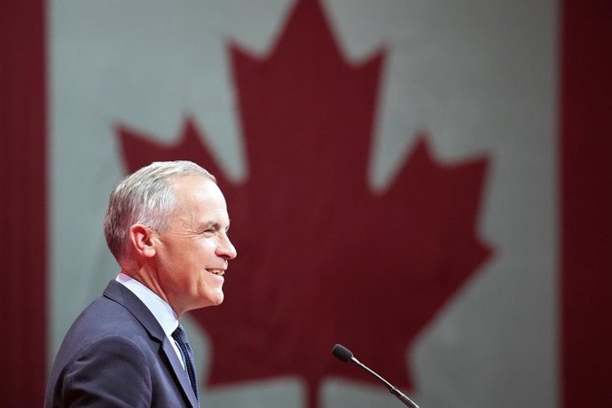 29 de abril de 2025, Ottawa, On, Canadá: O primeiro-ministro canadense Mark Carney discursa para apoiadores na sede de sua campanha na noite da eleição em Ottawa.