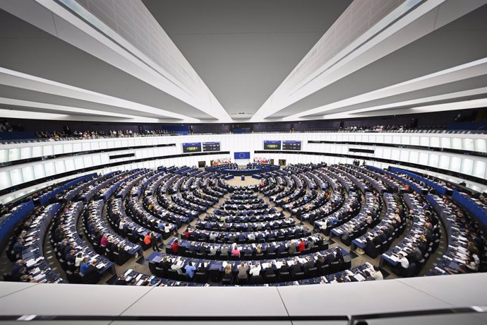 HANDOUT - 02 de abril de 2025, França, Estrasburgo: Membros do Parlamento Europeu participam de uma rodada de votação durante uma sessão plenária no Parlamento Europeu. Foto: Denis Lomme/Parlamento da UE/dpa - ATENÇÃO: uso editorial apenas e somente se o 