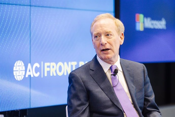 El presidente de Microsoft, Brad Smith, durante su intervención en la sesión de Atlantic Council.