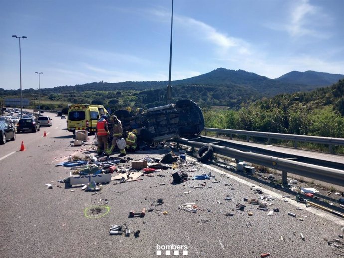 Lloc de l'accident a la C-32 a Argentona (Barcelona)