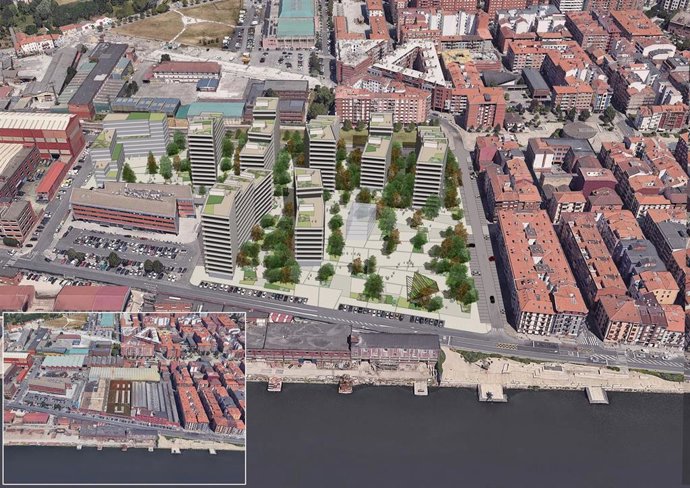 Imagen de la regeneración del entorno de la antigua empresa Cables y Alambres de Erandio (Bizkaia)