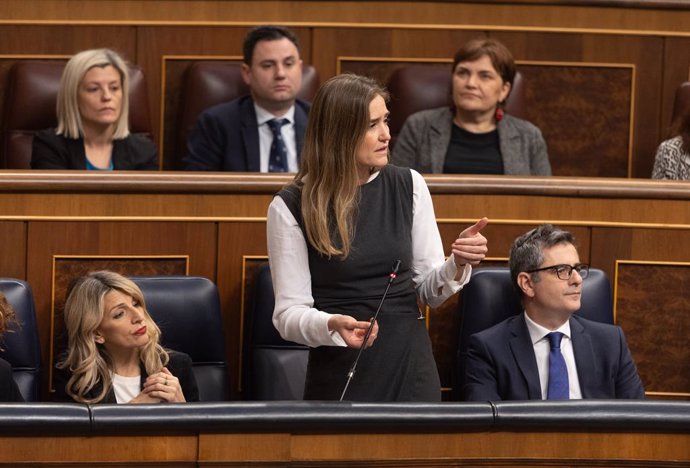 Archivo - La vicepresidenta tercera y ministra para la Transición Ecológica, Sara Aagesen, interviene durante un pleno en el Congreso de los Diputados, a 12 de marzo de 2025, en Madrid (España). La delegación de las competencias de inmigración a la Genera
