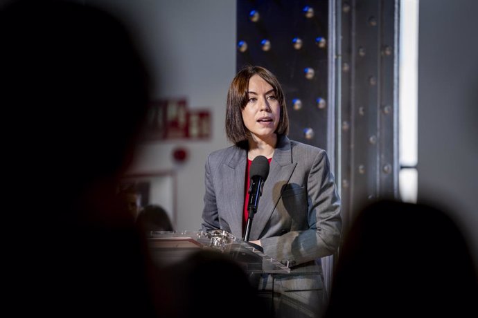 La ministra de Ciencia, Innovación y Universidades, Diana Morant, presentan la Estrategia de Tecnologías Cuánticas de España en el Foro Global de Tecnología de la OCDE, en el Espacio Fundación Telefónica, a 24 de abril de 2025, en Madrid (España).