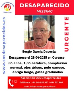 Varón desaparecido en Ourense.