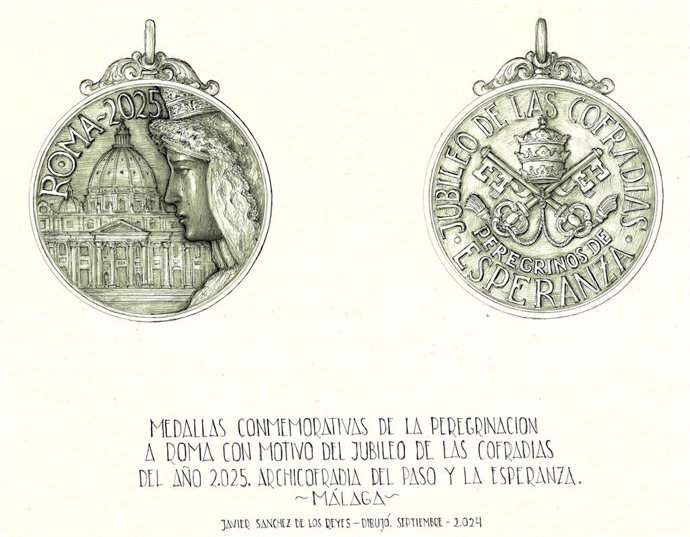 La Archicofradía del Paso y la Esperanza de Málaga ha acuñado una medalla conmemorativa de la participación de la Virgen de la imagen de María Santísima de la Esperanza en el Jubileo de las Cofradías que tendrá lugar los días 16, 17 y 18 de mayo en Roma