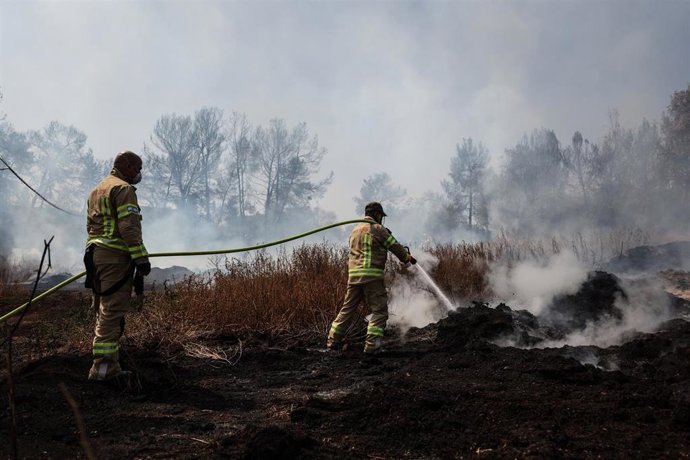 Bomberos participan en las tareas de extinción de los incendios en Israel