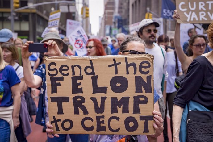 April 19, 2025, New York City, New York, United States: Tens of thousands participate in the 'Protect Migrants, Protect the Planet' protest. Organizers of the nationwide demonstrations were to denounce the ''hostile government takeover'' by the Trump admi