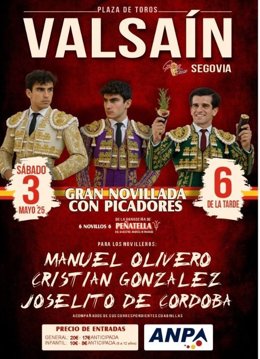 Cartel de la novillada prevista para el sábado en Valsaín (Segovia)