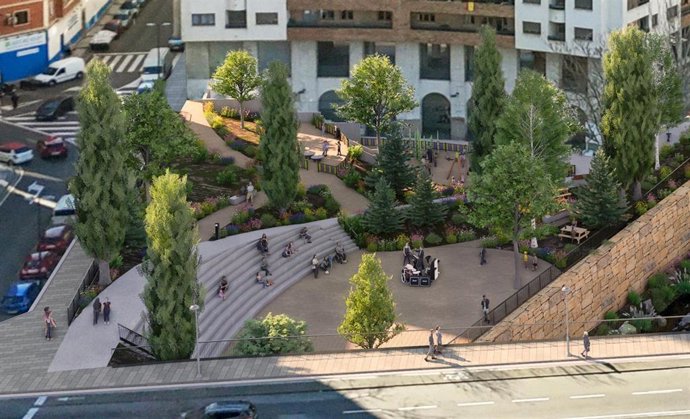 Recreación de uno de lo ocho parques que tendrá el proyecto del Río Huerva en la ribera en el trazado fluvial urbano