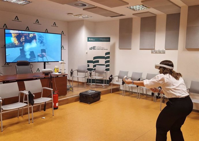 Simulación de incendio con realidad virtual en el Hospital Clínico de Granada.