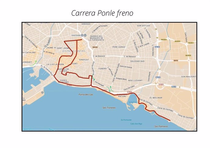 Mapa de los recorridos de la carrera 'Ponle Freno'.